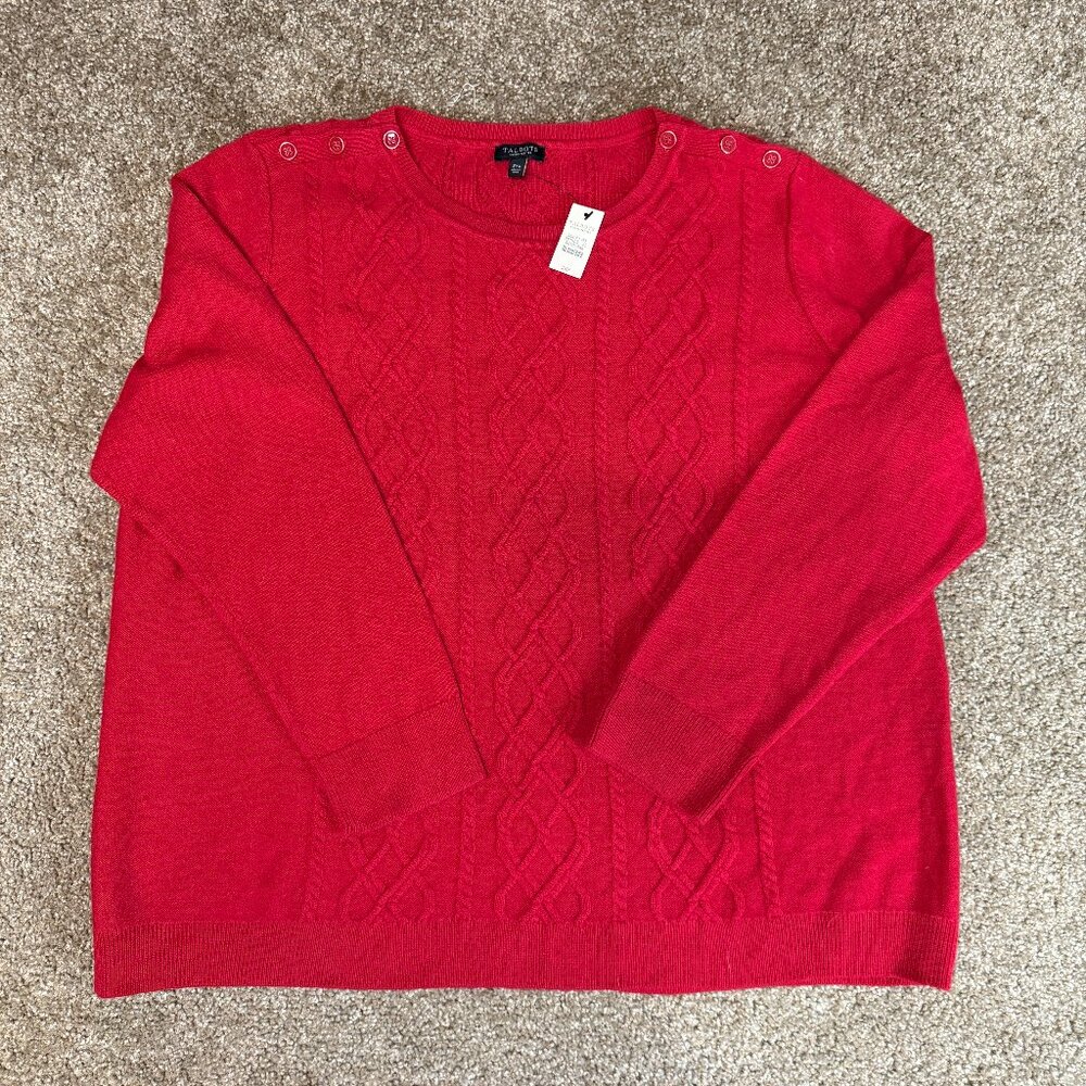 Talbots Lambswool Blend Cable Knit Sweater‎ Women 3XP Red Holidays Valentine’s